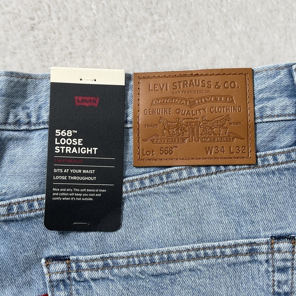 Levis 568 Loose Straight Jeans Mens Sz 34x32 Blue Denim Linen Cotton Blend - Picture 5 of 16